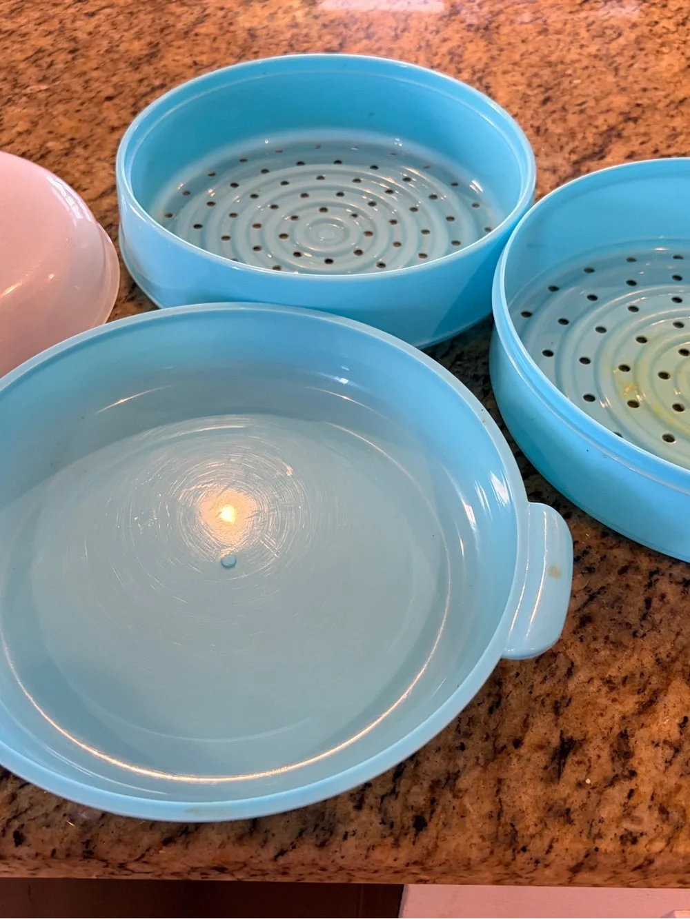 Aqua Blue 2-Tier Microwave Steamer Set w/ Lid – Vented Steaming Trays